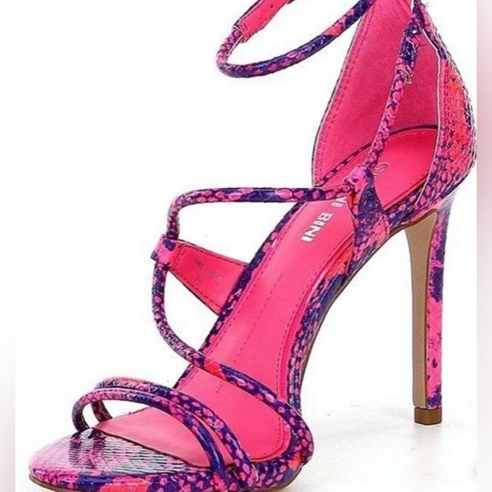 Gianni Bini Womens Kameela Snake Print Heels Strappy Leather Pink Purple 7M